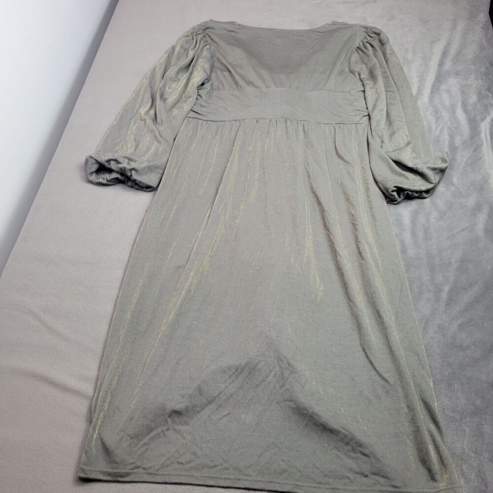 Ella Moss S Gray-Gold Metallic Long-Sleeve Boho Dress With Beaded Tie Accents - Picture 6 of 8